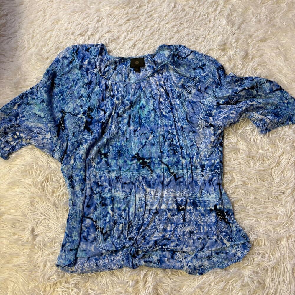 JM Collection women’s Blue Semi Sheer Blouse XL Polyester blend